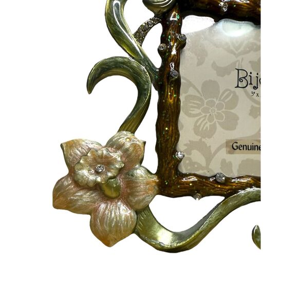 Bijou Genuine Crystal Floral Enameled Picture Frame 3” x 3” NEW - Picture 4 of 6